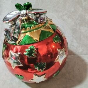 Beautiful Red and Green Holiday Ornament Candy Jar